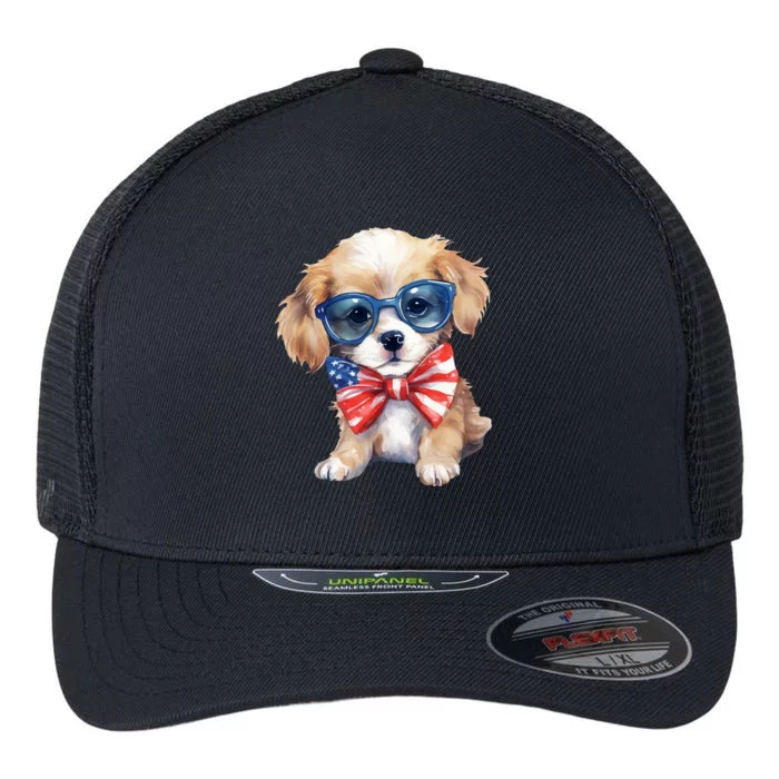 4th Of July Cute Dog Lover Flexfit Unipanel Trucker Cap