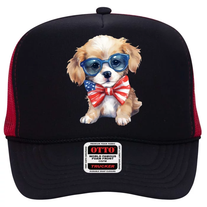 4th Of July Cute Dog Lover High Crown Mesh Trucker Hat