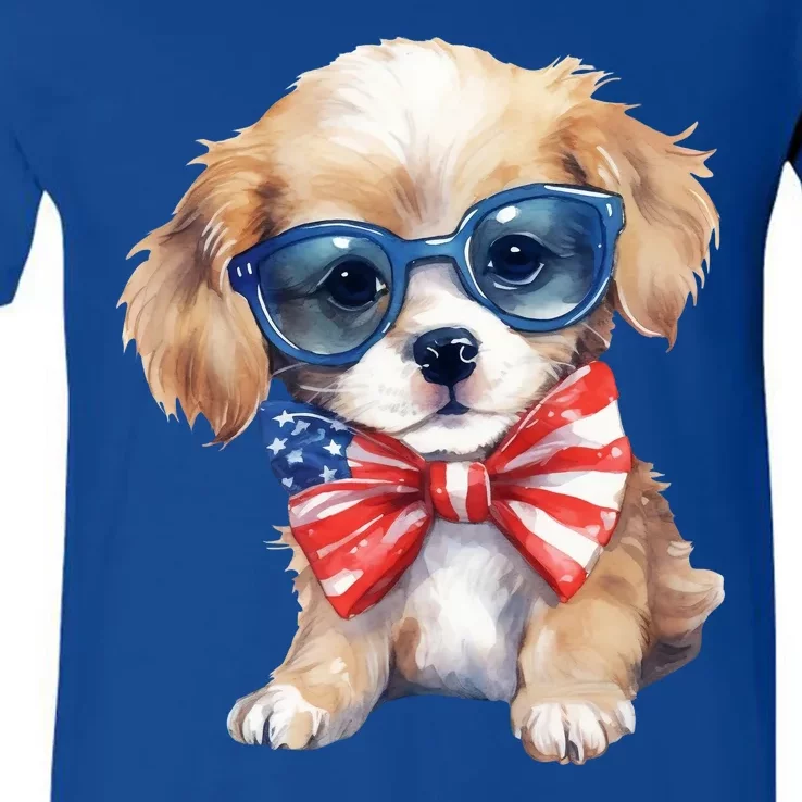 4th Of July Cute Dog Lover V-Neck T-Shirt