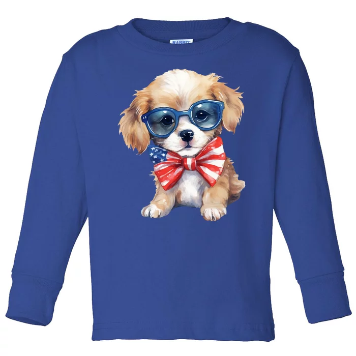 4th Of July Cute Dog Lover Toddler Long Sleeve Shirt