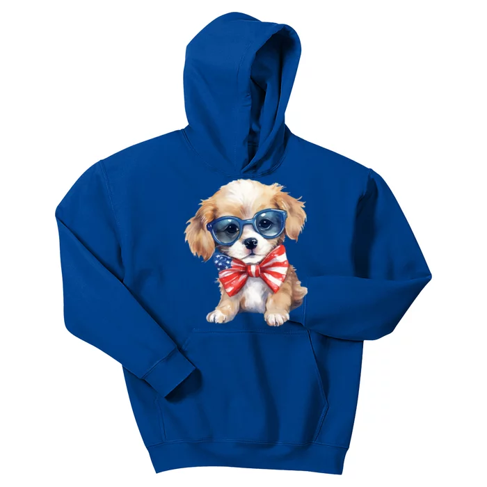 4th Of July Cute Dog Lover Kids Hoodie