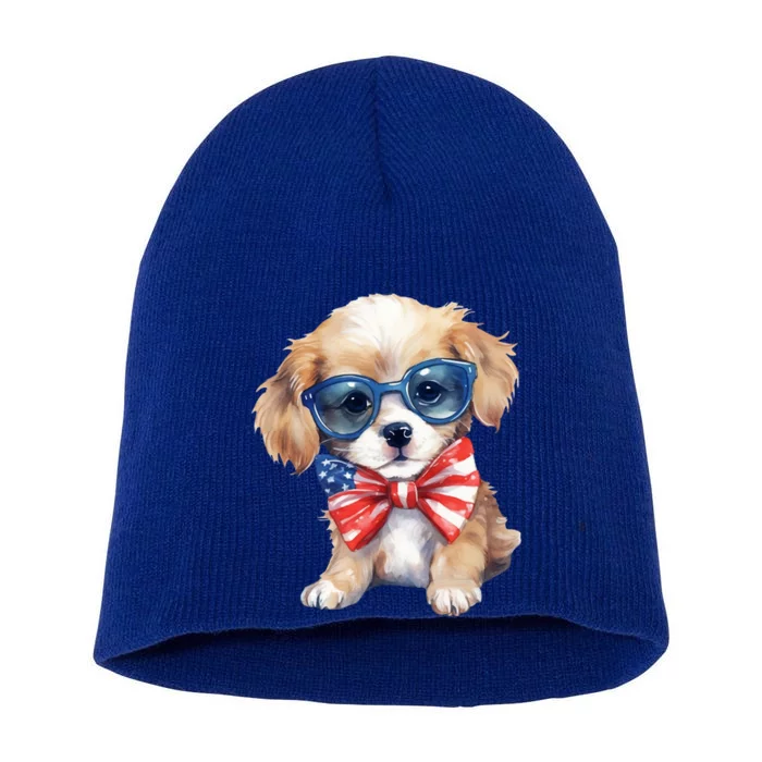 4th Of July Cute Dog Lover Short Acrylic Beanie