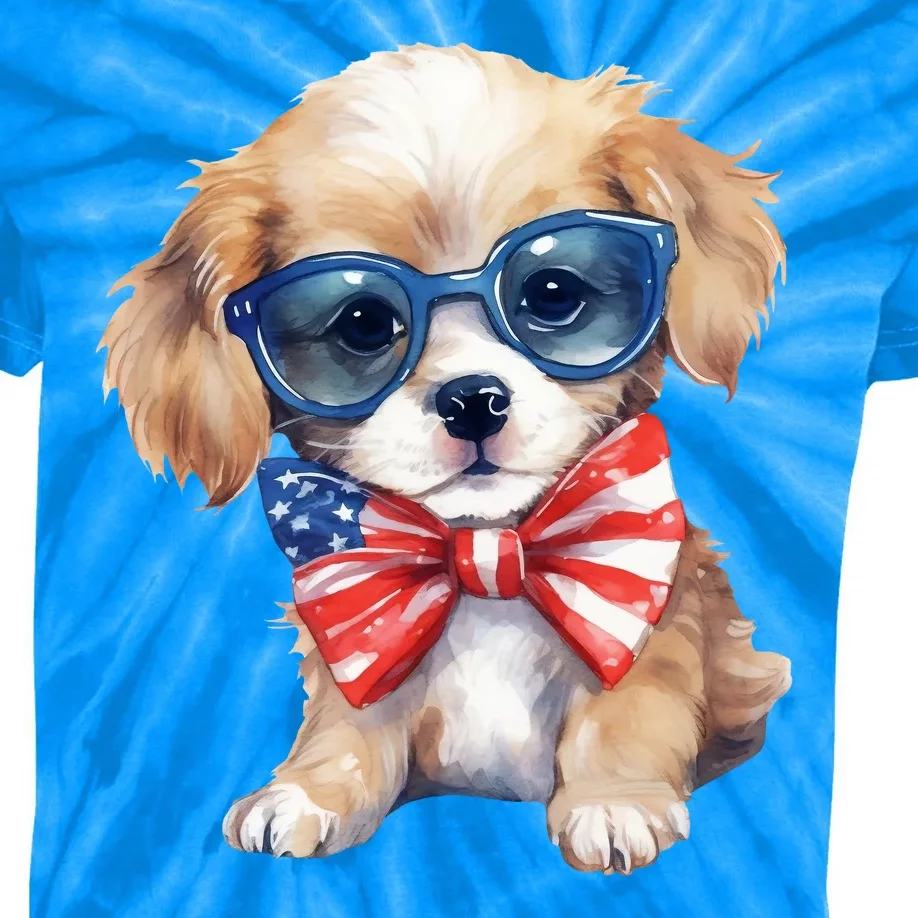 4th Of July Cute Dog Lover Kids Tie-Dye T-Shirt