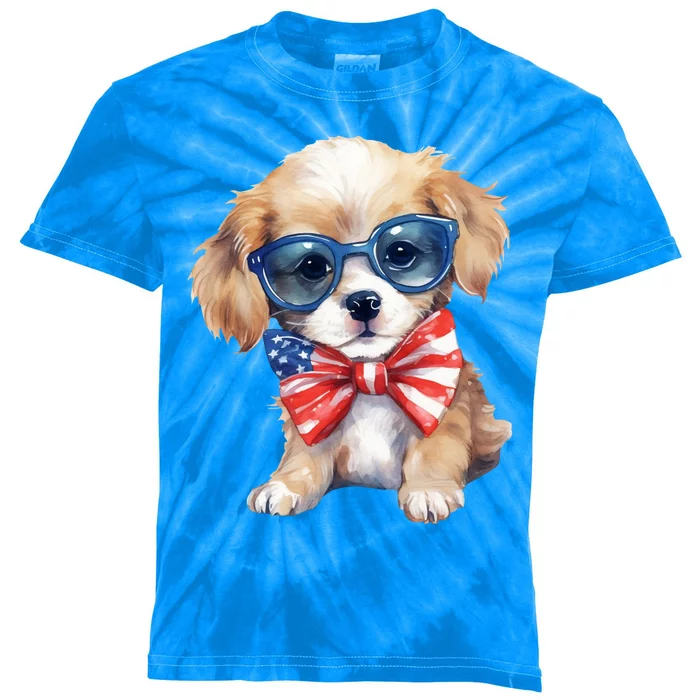 4th Of July Cute Dog Lover Kids Tie-Dye T-Shirt