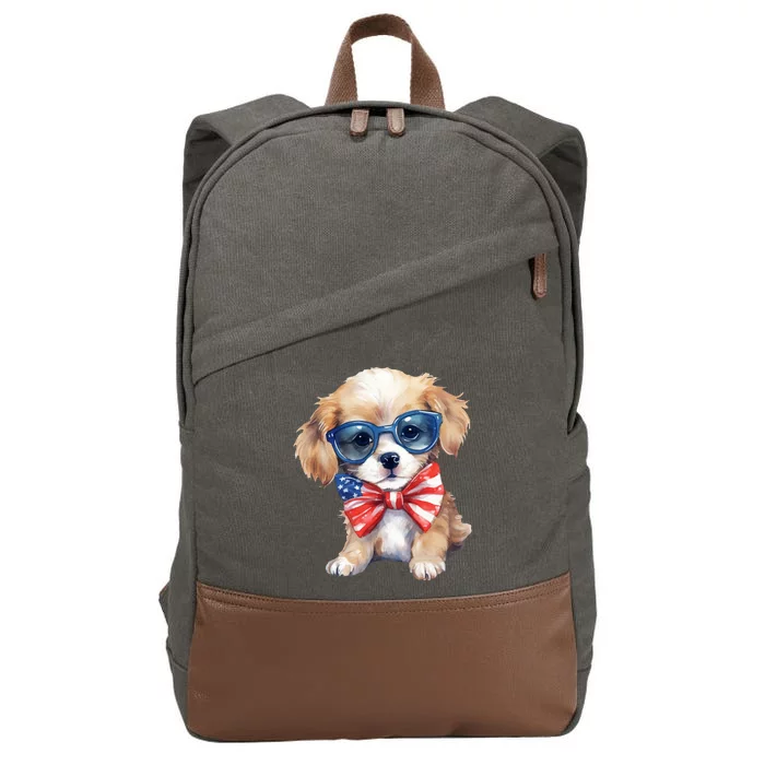 4th Of July Cute Dog Lover Cotton Canvas Backpack