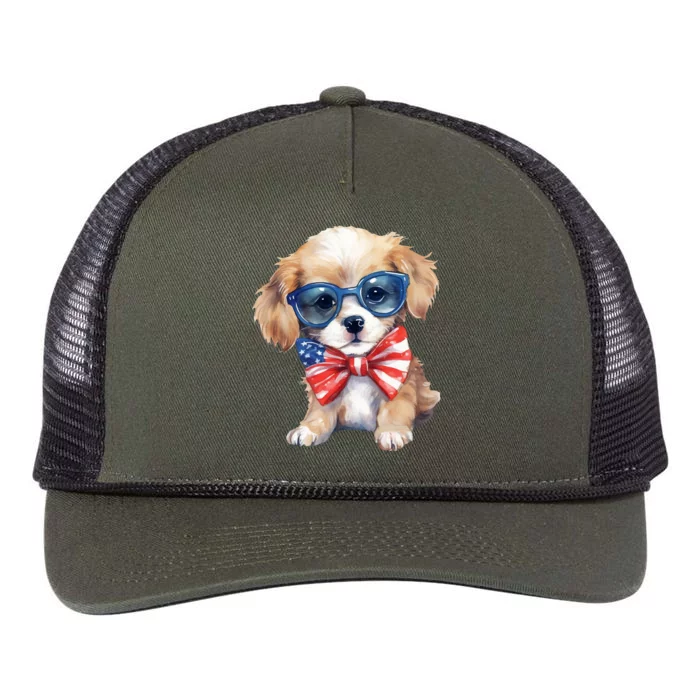 4th Of July Cute Dog Lover Retro Rope Trucker Hat Cap