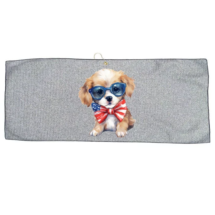 4th Of July Cute Dog Lover Large Microfiber Waffle Golf Towel