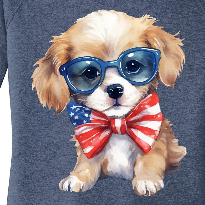 4th Of July Cute Dog Lover Women's Perfect Tri Tunic Long Sleeve Shirt