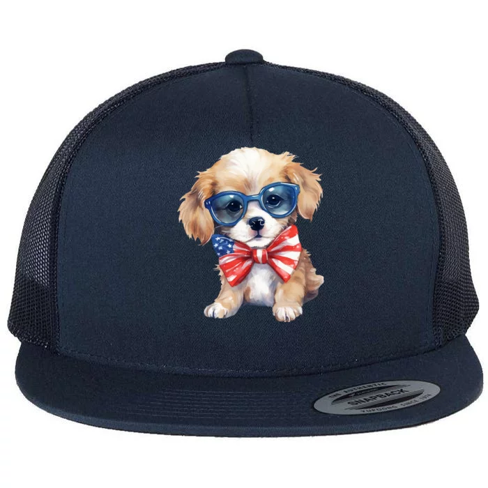 4th Of July Cute Dog Lover Flat Bill Trucker Hat