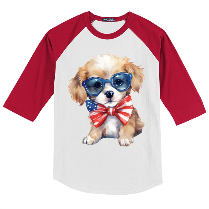 4th Of July Cute Dog Lover Kids Colorblock Raglan Jersey