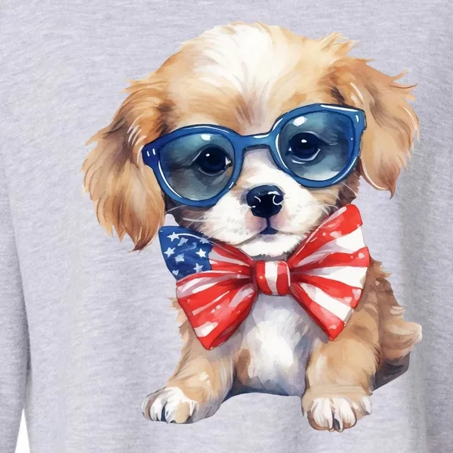 4th Of July Cute Dog Lover Cropped Pullover Crew