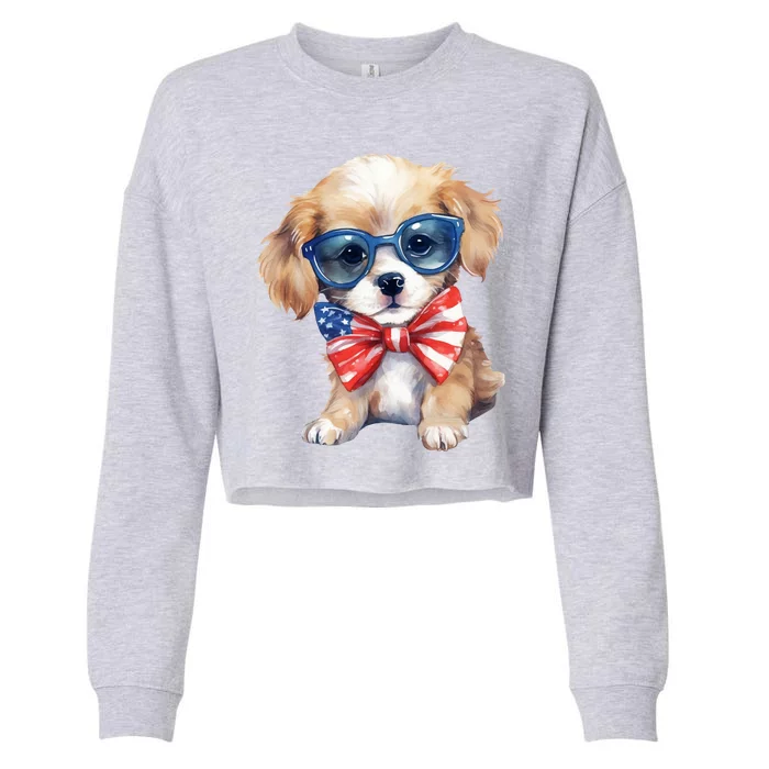 4th Of July Cute Dog Lover Cropped Pullover Crew