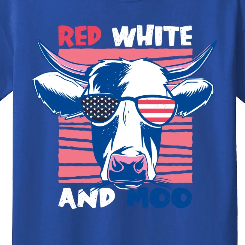 4th Of July Cow Red White And Moo Flag Patriotic Usa Gift Kids T-Shirt