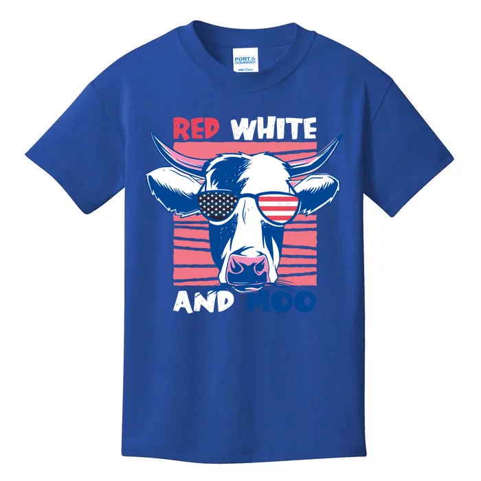 4th Of July Cow Red White And Moo Flag Patriotic Usa Gift Kids T-Shirt