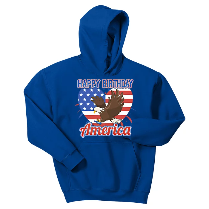 4th Of July Eagle Great Gift Happy Birthday America Gift Kids Hoodie