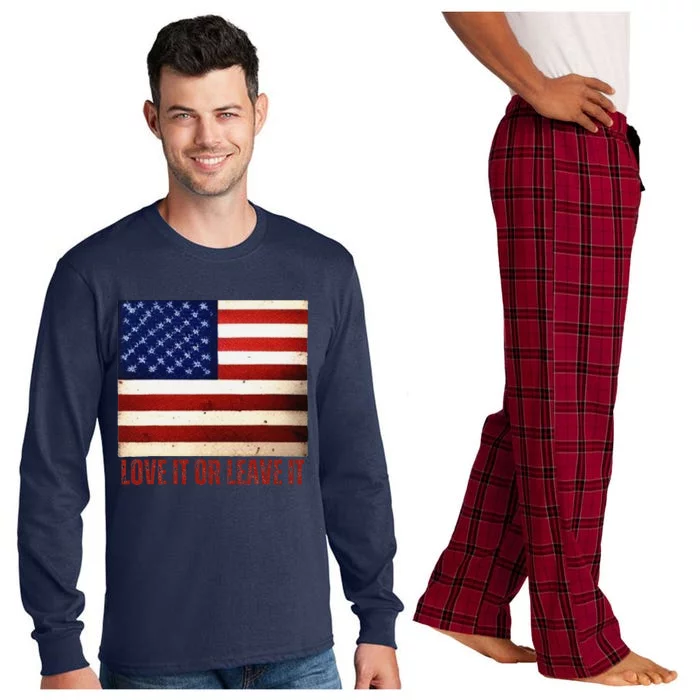 4th Of July Usa Flag Patriotic Love It Or Leave It Long Sleeve Pajama Set