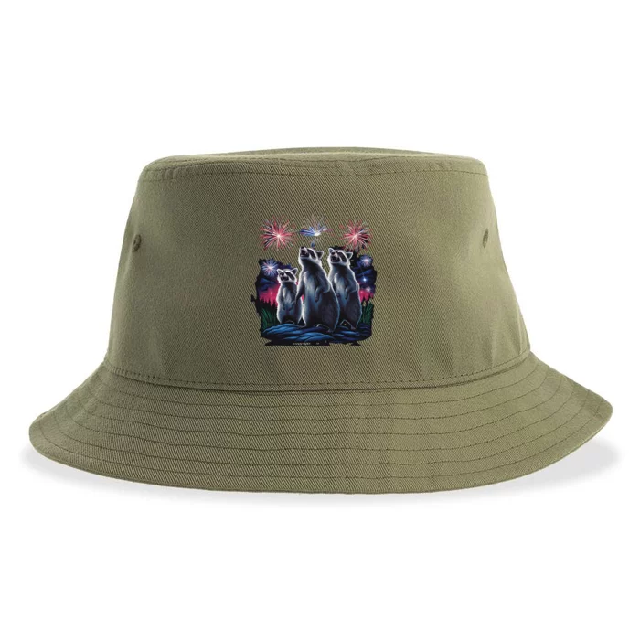 4th Of July Raccoons Watching Fireworks Howling Funny Sustainable Bucket Hat