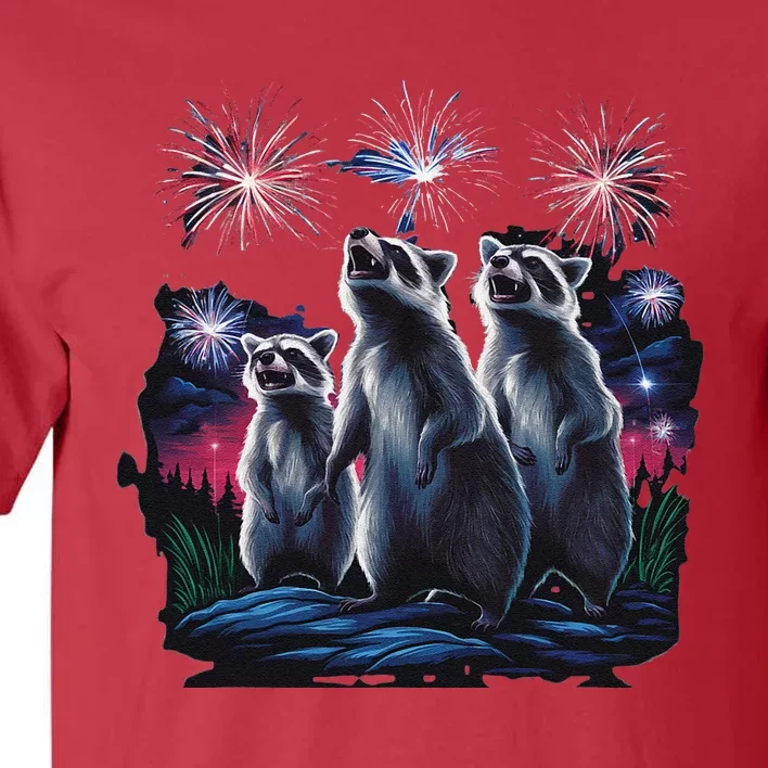 4th Of July Raccoons Watching Fireworks Howling Funny Tall T-Shirt