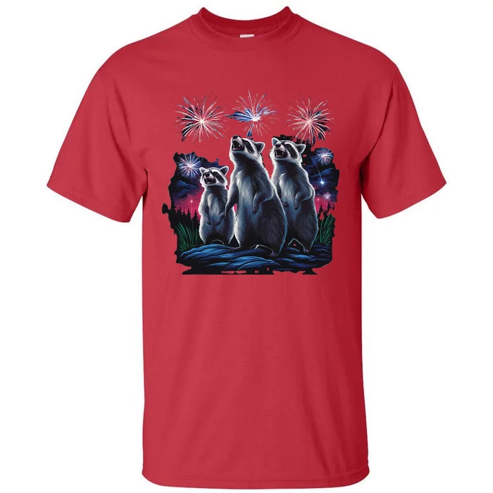 4th Of July Raccoons Watching Fireworks Howling Funny Tall T-Shirt