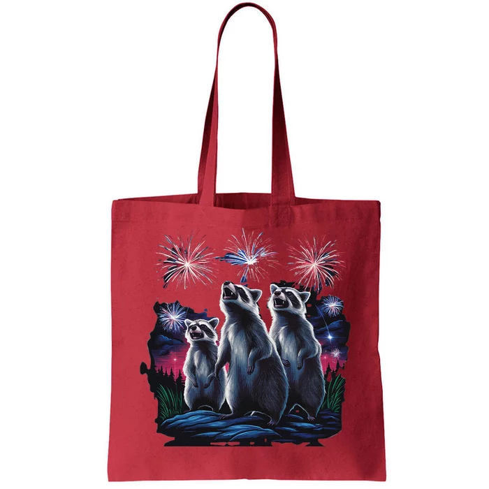 4th Of July Raccoons Watching Fireworks Howling Funny Tote Bag