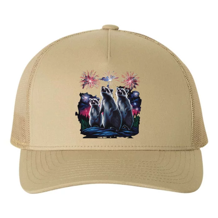 4th Of July Raccoons Watching Fireworks Howling Funny Yupoong Adult 5-Panel Trucker Hat