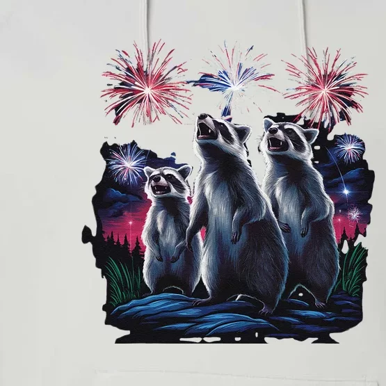 4th Of July Raccoons Watching Fireworks Howling Funny Performance Fleece Hoodie