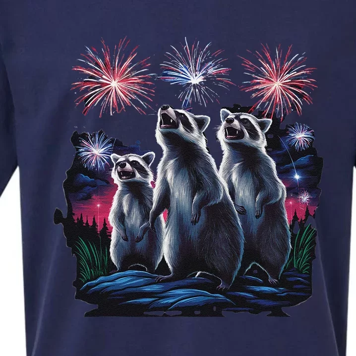 4th Of July Raccoons Watching Fireworks Howling Funny Sueded Cloud Jersey T-Shirt