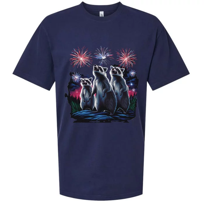 4th Of July Raccoons Watching Fireworks Howling Funny Sueded Cloud Jersey T-Shirt