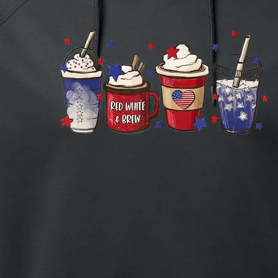 4th Of July Coffee Lover Patriotic Ice Cream Red And Blue Performance Fleece Hoodie