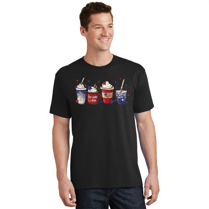 4th Of July Coffee Lover Patriotic Ice Cream Red And Blue T-Shirt