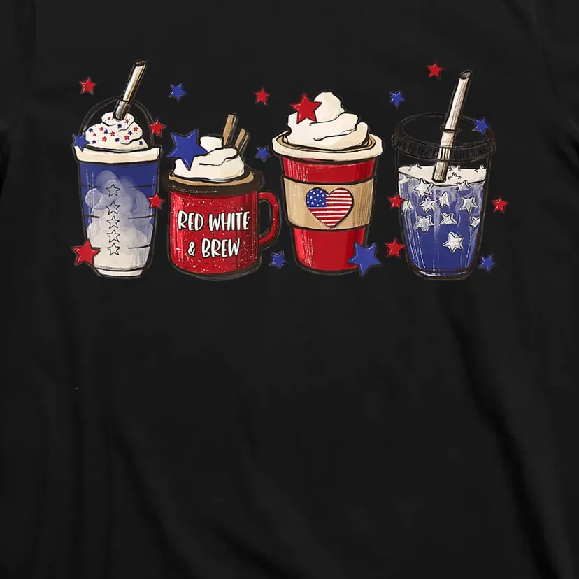 4th Of July Coffee Lover Patriotic Ice Cream Red And Blue T-Shirt