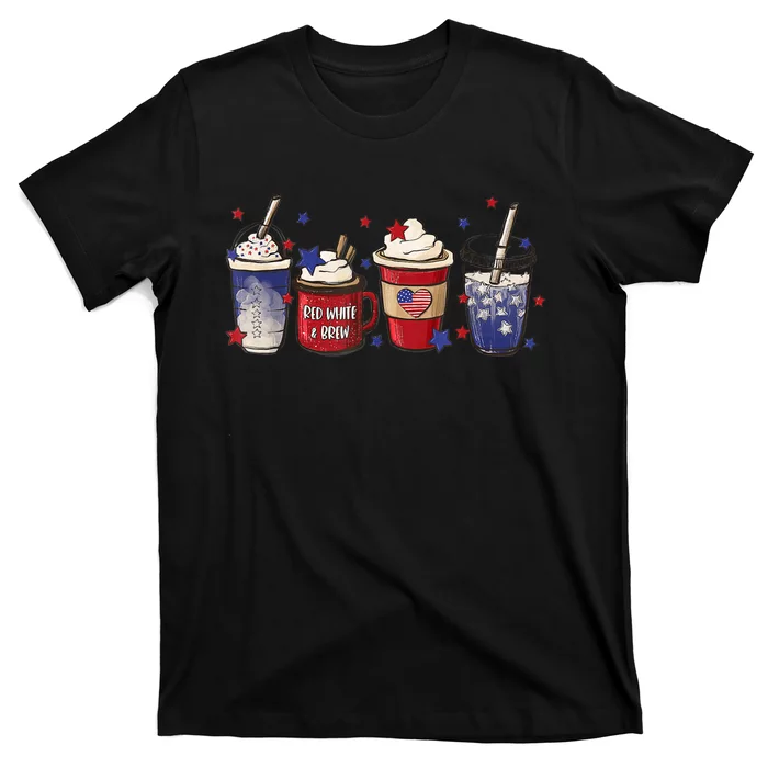 4th Of July Coffee Lover Patriotic Ice Cream Red And Blue T-Shirt