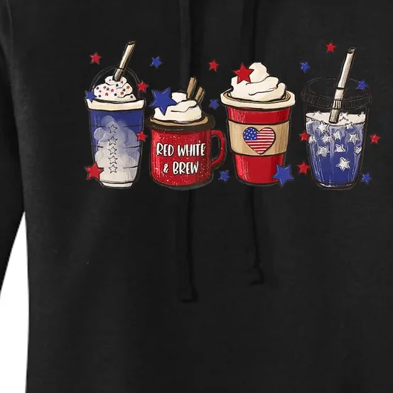 4th Of July Coffee Lover Patriotic Ice Cream Red And Blue Women's Pullover Hoodie