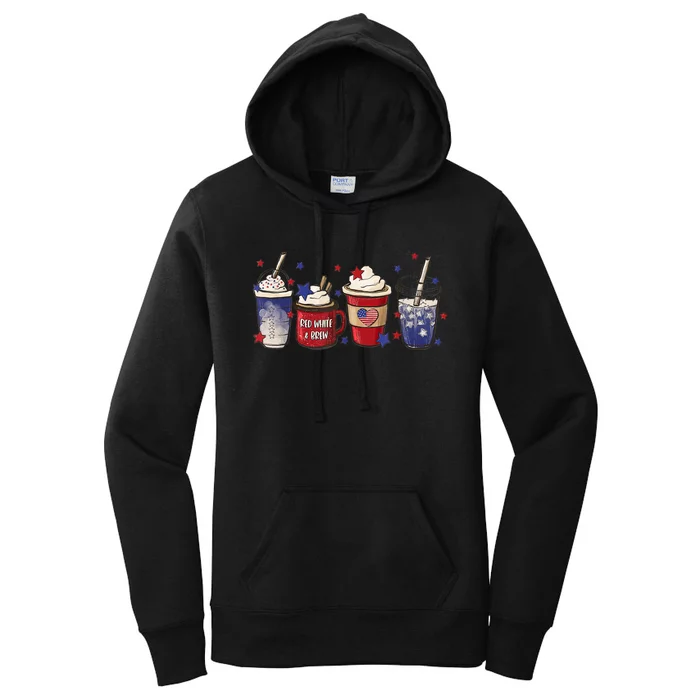 4th Of July Coffee Lover Patriotic Ice Cream Red And Blue Women's Pullover Hoodie