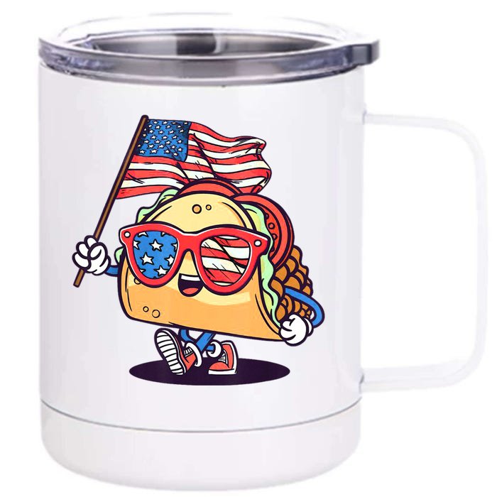 4th Of July Taco Patriotic Front & Back 12oz Stainless Steel Tumbler Cup