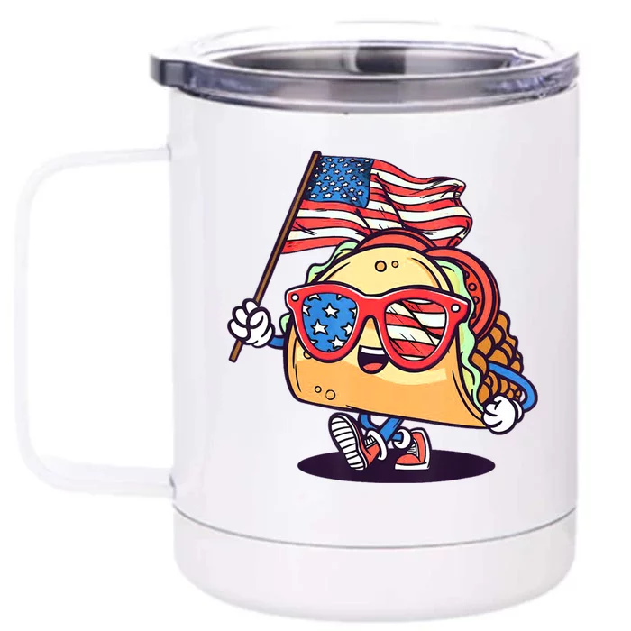 4th Of July Taco Patriotic Front & Back 12oz Stainless Steel Tumbler Cup