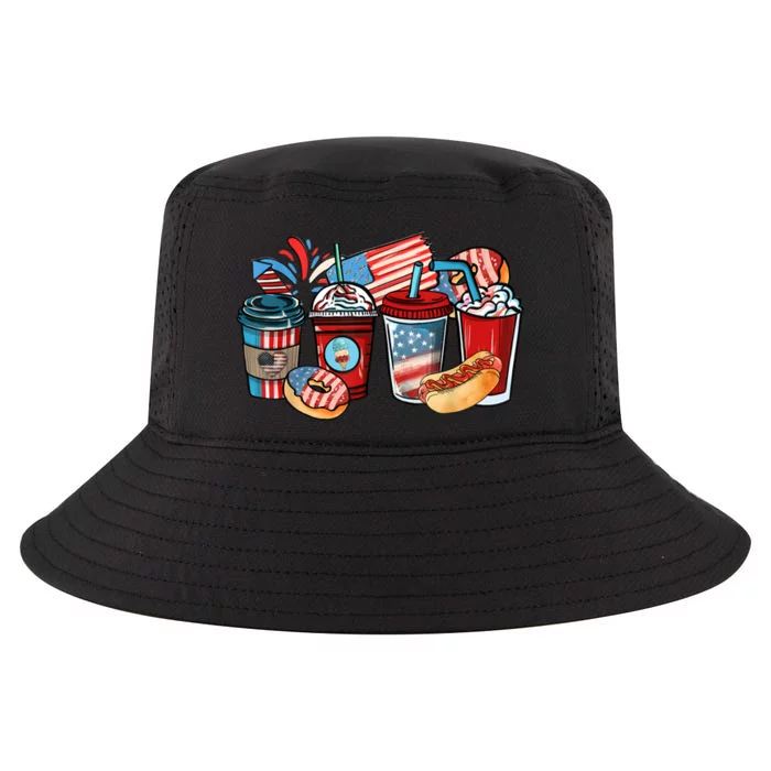 4th Of July Coffee Lover USA Women Patriotic Red And Blue Cool Comfort Performance Bucket Hat