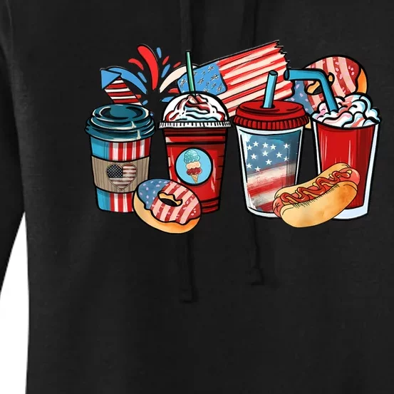 4th Of July Coffee Lover USA Women Patriotic Red And Blue Women's Pullover Hoodie