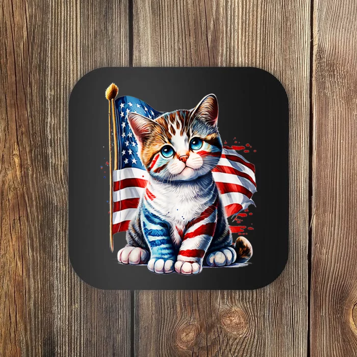 4th Of July Cat Mom American Flag Cat Lover Gift Coaster