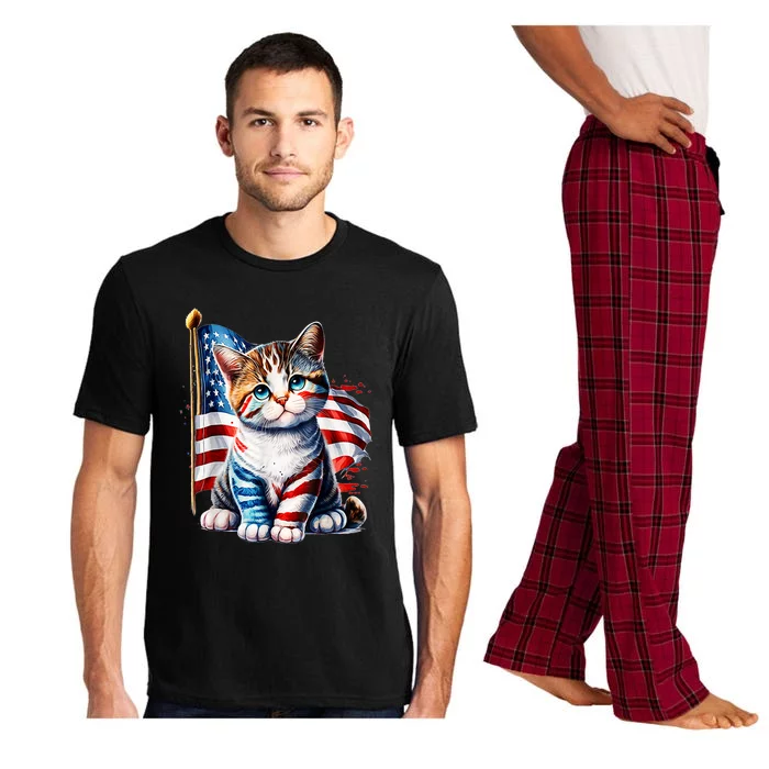 4th Of July Cat Mom American Flag Cat Lover Gift Pajama Set