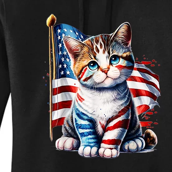 4th Of July Cat Mom American Flag Cat Lover Gift Women's Pullover Hoodie