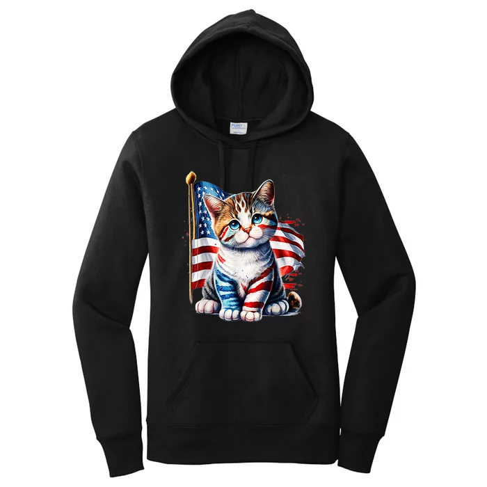 4th Of July Cat Mom American Flag Cat Lover Gift Women's Pullover Hoodie