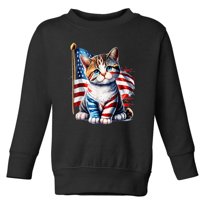 4th Of July Cat Mom American Flag Cat Lover Gift Toddler Sweatshirt