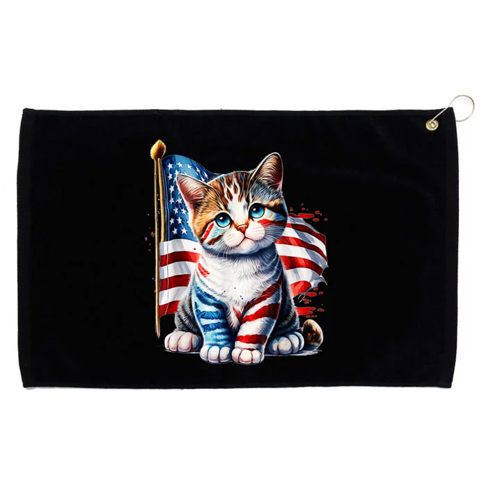 4th Of July Cat Mom American Flag Cat Lover Gift Grommeted Golf Towel