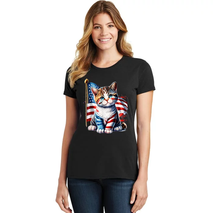 4th Of July Cat Mom American Flag Cat Lover Gift Women's T-Shirt