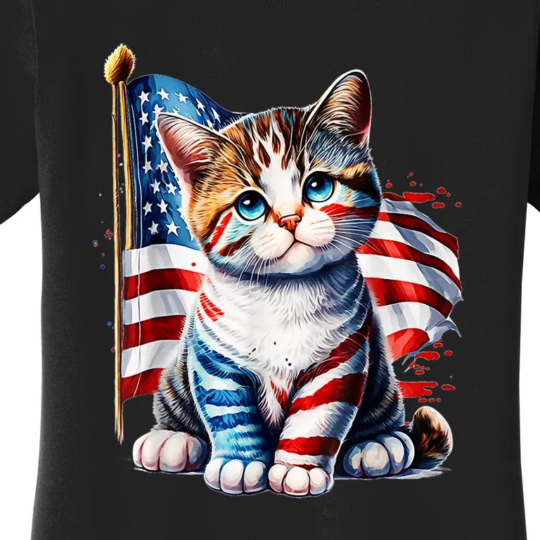 4th Of July Cat Mom American Flag Cat Lover Gift Women's T-Shirt