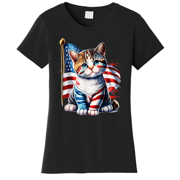 4th Of July Cat Mom American Flag Cat Lover Gift Women's T-Shirt