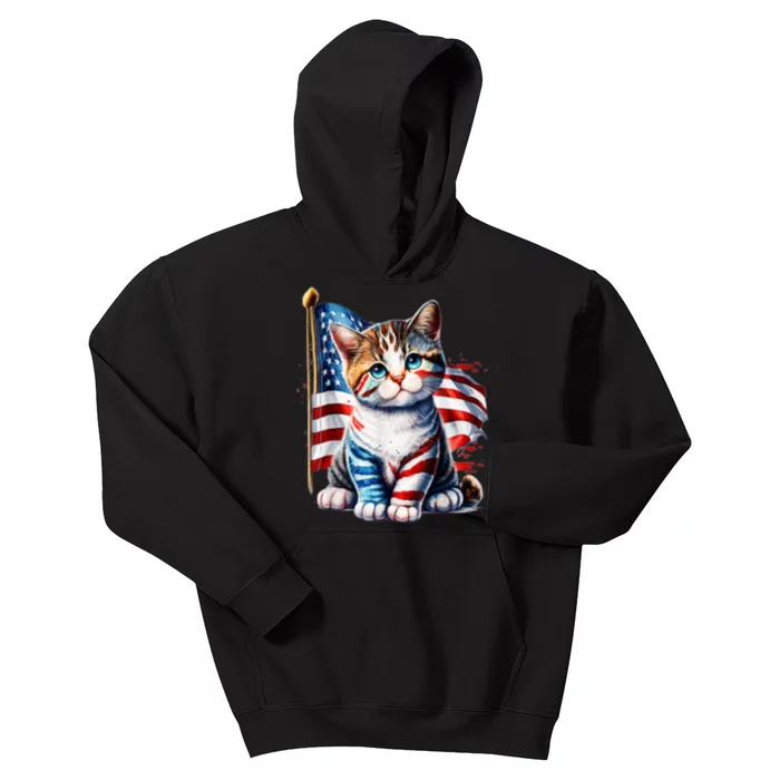 4th Of July Cat Mom American Flag Cat Lover Gift Kids Hoodie