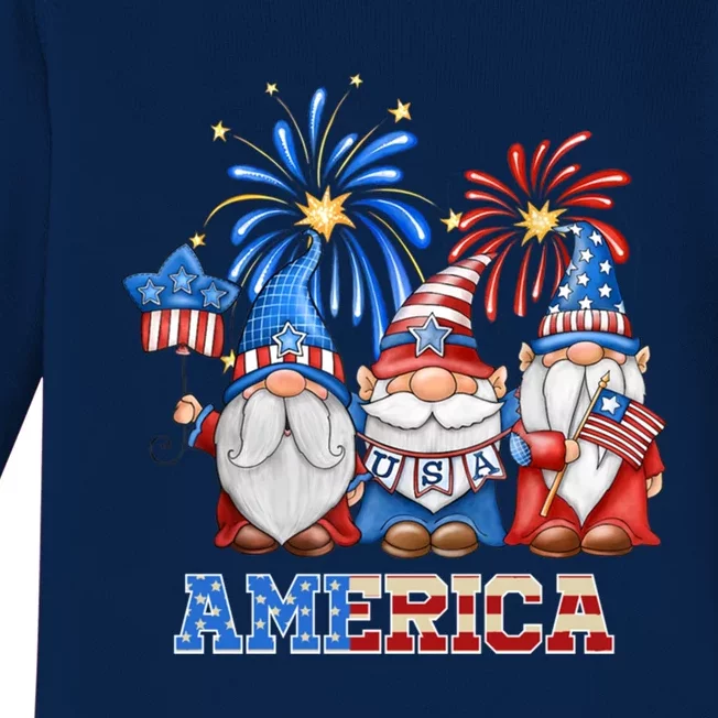 4th Of July American Gnomes Celebrating Independence Day Cute Gift Baby Long Sleeve Bodysuit