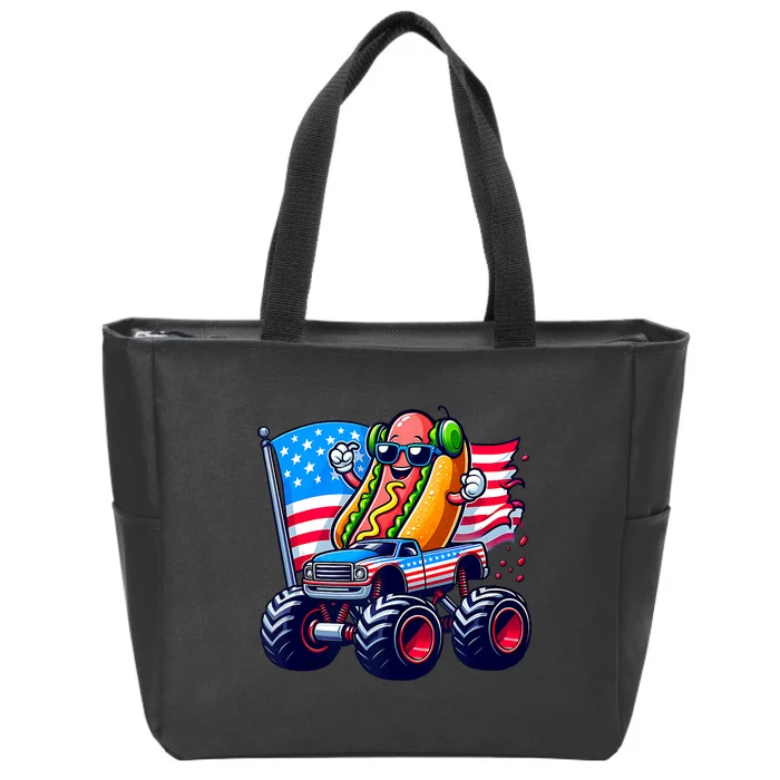 4th Of July Hotdog Sunglasses Monster Truck American Flag Zip Tote Bag